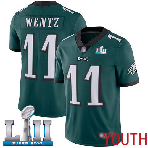 Youth Philadelphia Eagles 11 Carson Wentz Midnight Green Team Color Vapor Untouchable NFL Jersey Limited 100th